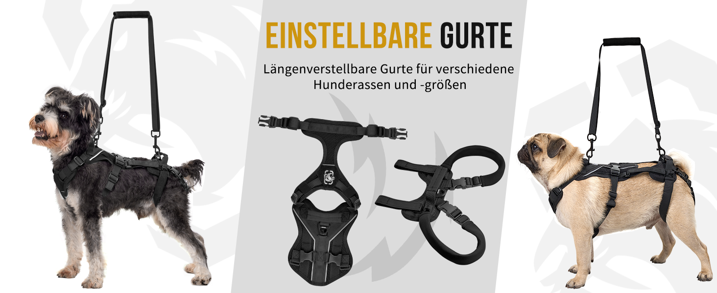 Шлейка для собак OneTigris Hopper для підтримки та реабілітації, чорна, XS (3-5 кг)