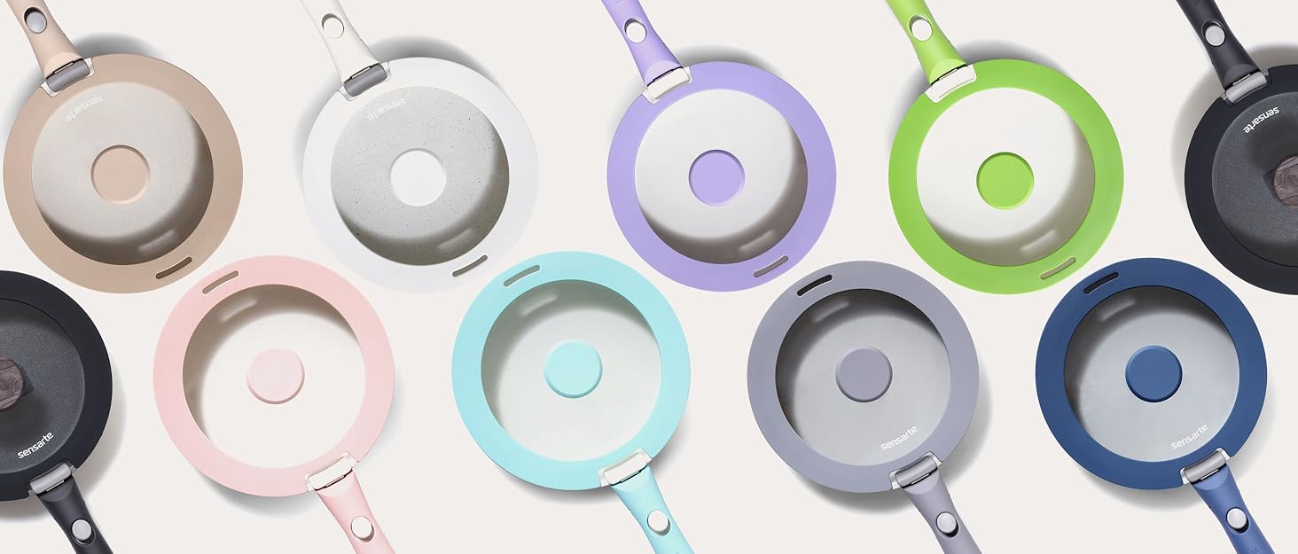 Набір посуду SENSARTE Keramik 17 предметів: каструлі, сковороди з антипригарним покриттям та знімними ручками, для всіх типів плит, можна мити в посудомийній машині та використовувати в духовці, фіолетовий колір