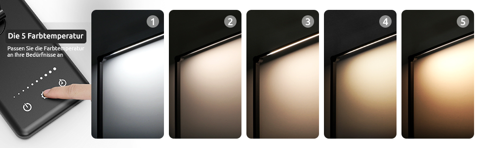 LED настільна лампа з регулюванням яскравості, 5 кольорів та 10 рівнів, захист очей, сенсорне керування, складна, нічна лампа з акумулятором 2500mAh (чорний)