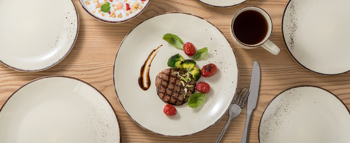 Набір посуду Vancasso NAVIA, 16 предметів, кераміка, для 4 осіб, розпис, тарілки, салатники, миски, кремовий