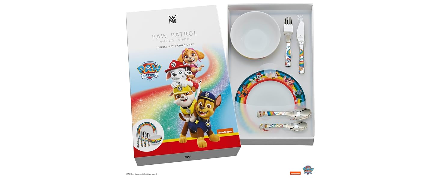 Набір дитячого посуду Paw Patrol WMF 6-ти речі з нержавіючої сталі, від 3 років, Cromargan, придатний для миття в посудомийній машині
