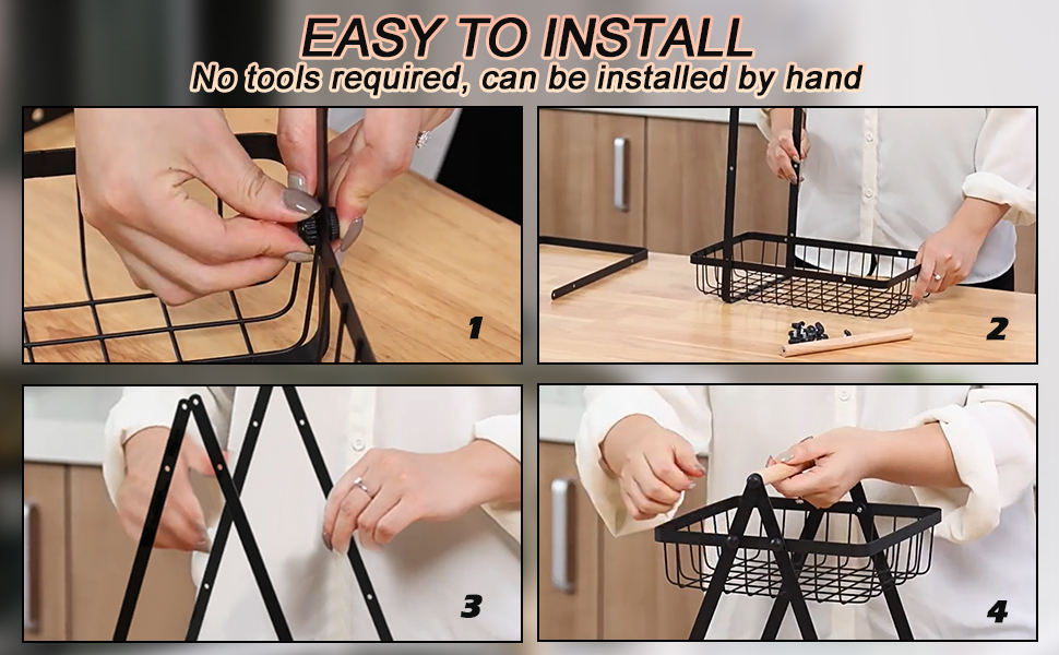 Багатоярусна металева підставка для фруктів та овочів MaxEarn - 3 яруси, велика місткість, з дерев'яною ручкою