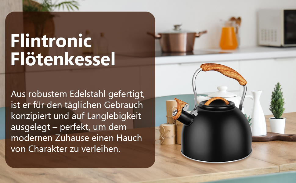 Чайник-заварник Flintronic з нержавіючої сталі, 3л, з дерев'яною ручкою, для всіх плит, чайник-заварник для чаю та кави (зелений)