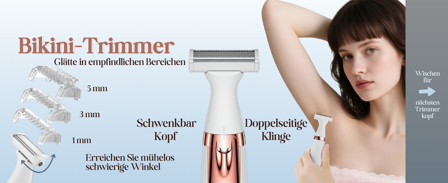 Електричний жіночий тример/рашувач BarberBoss 5-в-1 QR-8005: для обличчя, тіла, бікіні, носа та брів. Бездротовий, для мокрого та сухого гоління.