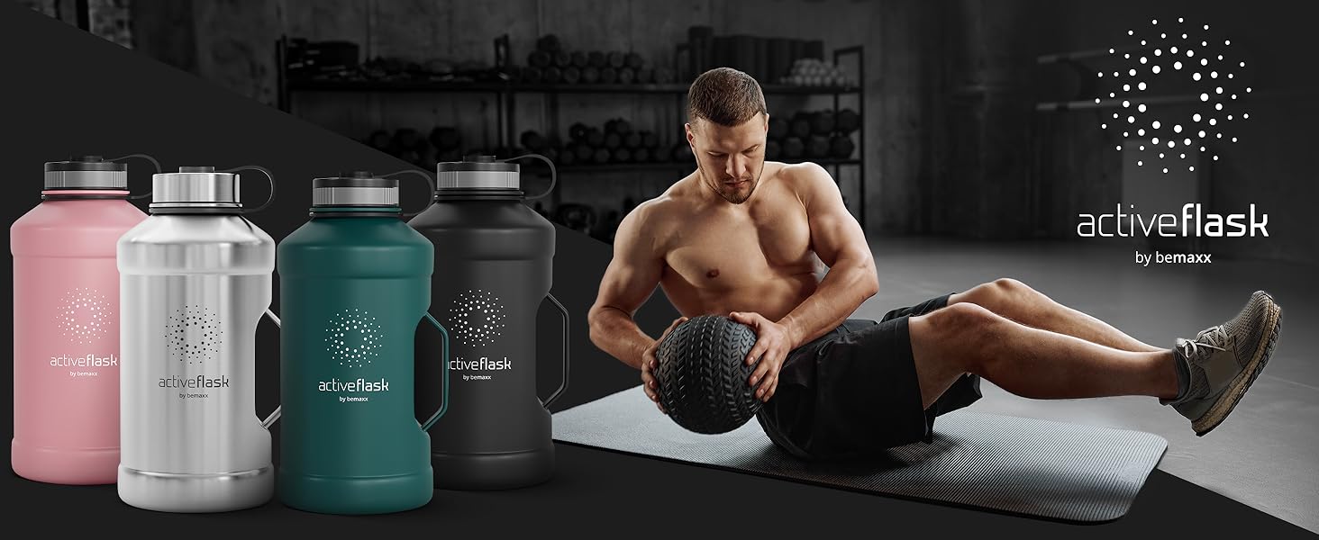 Спортивна пляшка з нержавіючої сталі ACTIVE FLASK 2 л з трубочкою, 3 кришки, BPA-free, не протікає, для газованої води, XL пляшка для спорту, фітнесу, туризму