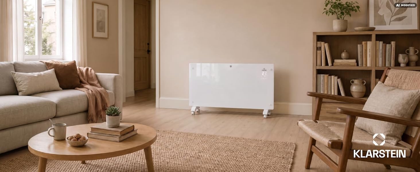 Електричний конвектор Klarstein Bansin Smart 2500W з керуванням через додаток, X-подірним нагрівальним елементом та захистом від перегріву, IP24, для кімнат та зимових садів