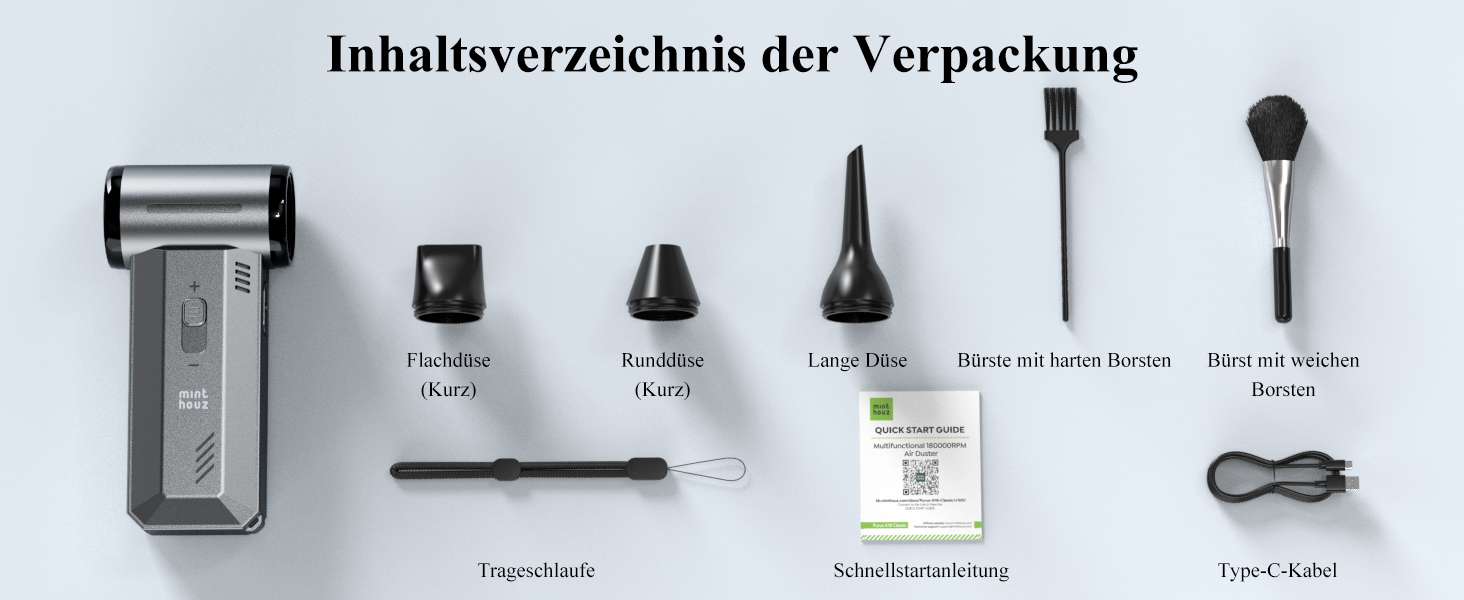 Електричний пилосос Minthouz для чищення повітрям: 180000 об/хв, акумуляторний, для ПК, клавіатури, авто