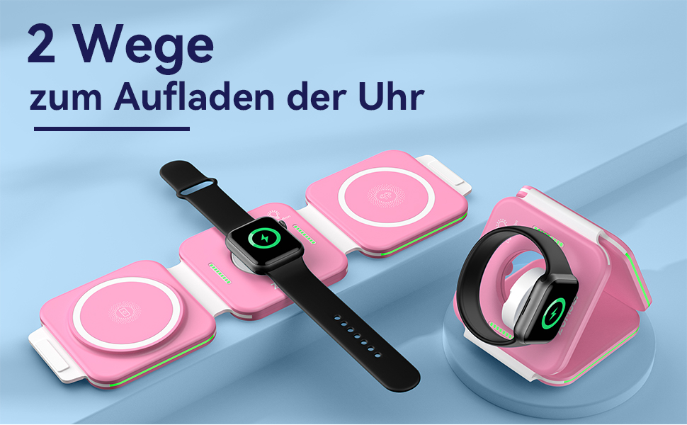 3-в-1 Бездротова зарядка для Apple Watch та iPhone (Рожева)