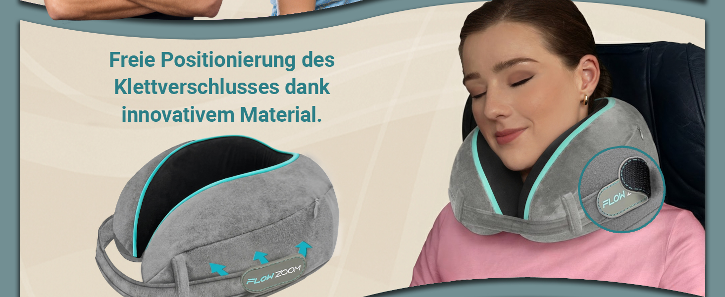 Подушка для шиї FlowZoom Dream Pro з додатковою бічною підтримкою та регульованим липучкою кріпленням - подушка для подорожей в літак з піною з пам'яті - з чохлом та подарунковою упаковкою - Сірий