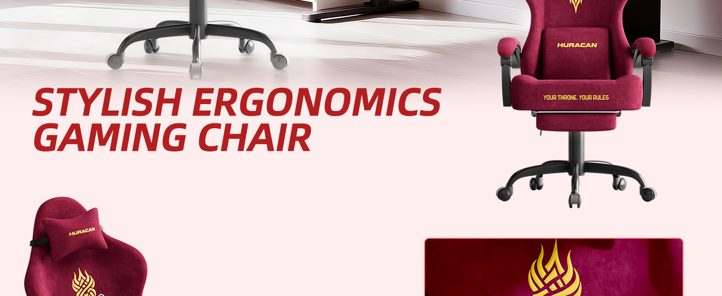 Ігрове крісло Ferghana Ergonomic Gaming Chair з оксамиту, з підтримкою попереку та підголівником, офісне крісло для геймерів та роботи (Червоне, LW220)