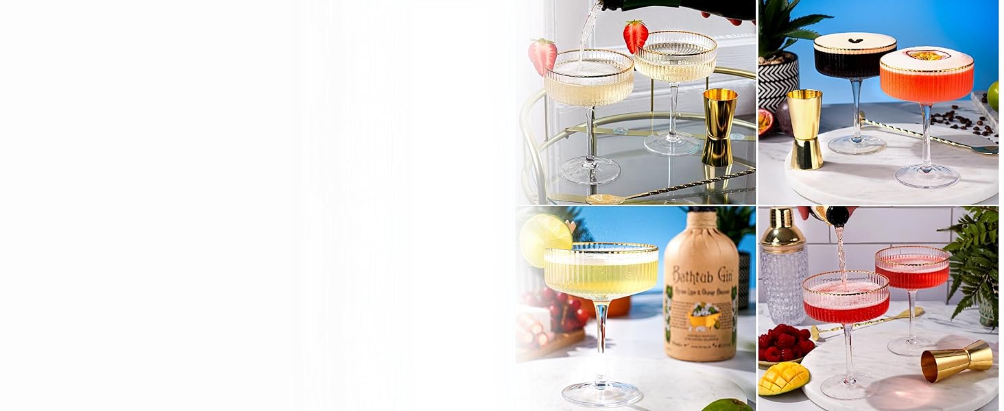 Набір з 4 елегантних келихів для Еспресо Мартіні Vemacity | Ручна робота | Келихи для шампанського, Маргарити та коктейлів | Преміум якість