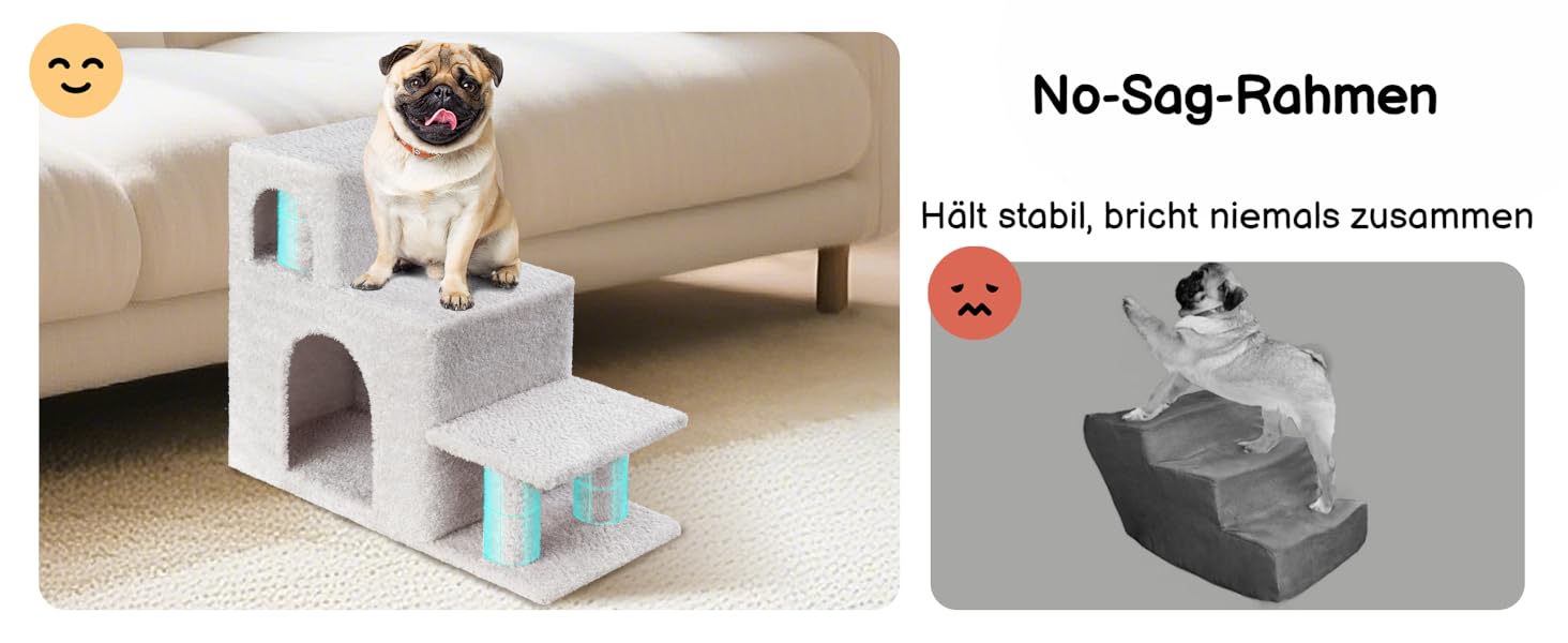 Сходинки для собак Veehoo: 3 сходинки, ліжко, печеринка, для маленьких собак та котів, сірий, 67x34x52 см, до 45 кг