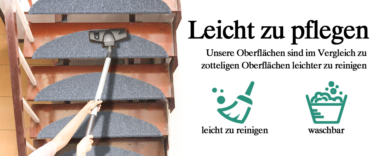 Rina Non-Slip Stair Treads - 15 Piece Set - 22x65 cm - Grey Adhesive Anti-Slip Rugs for Wooden Stairs - Indoor Safety