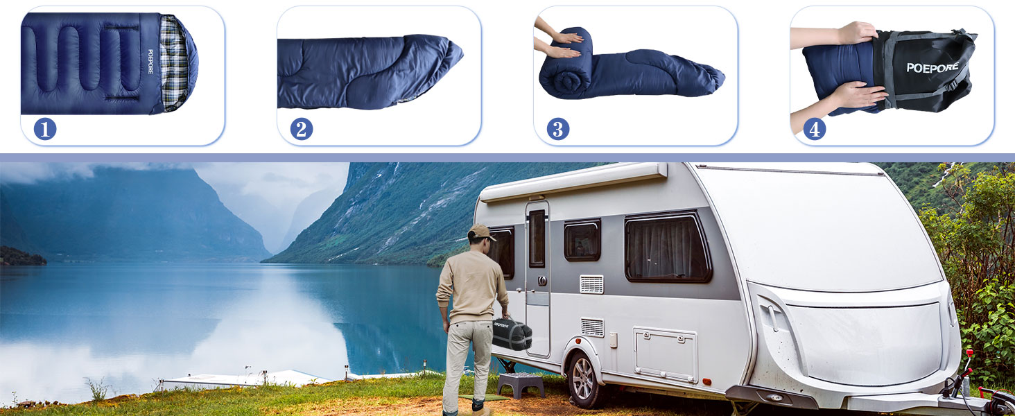 Спальний мішок POEPORE Outdoor 3-4 сезони, фланель, 220x80 см, для дорослих