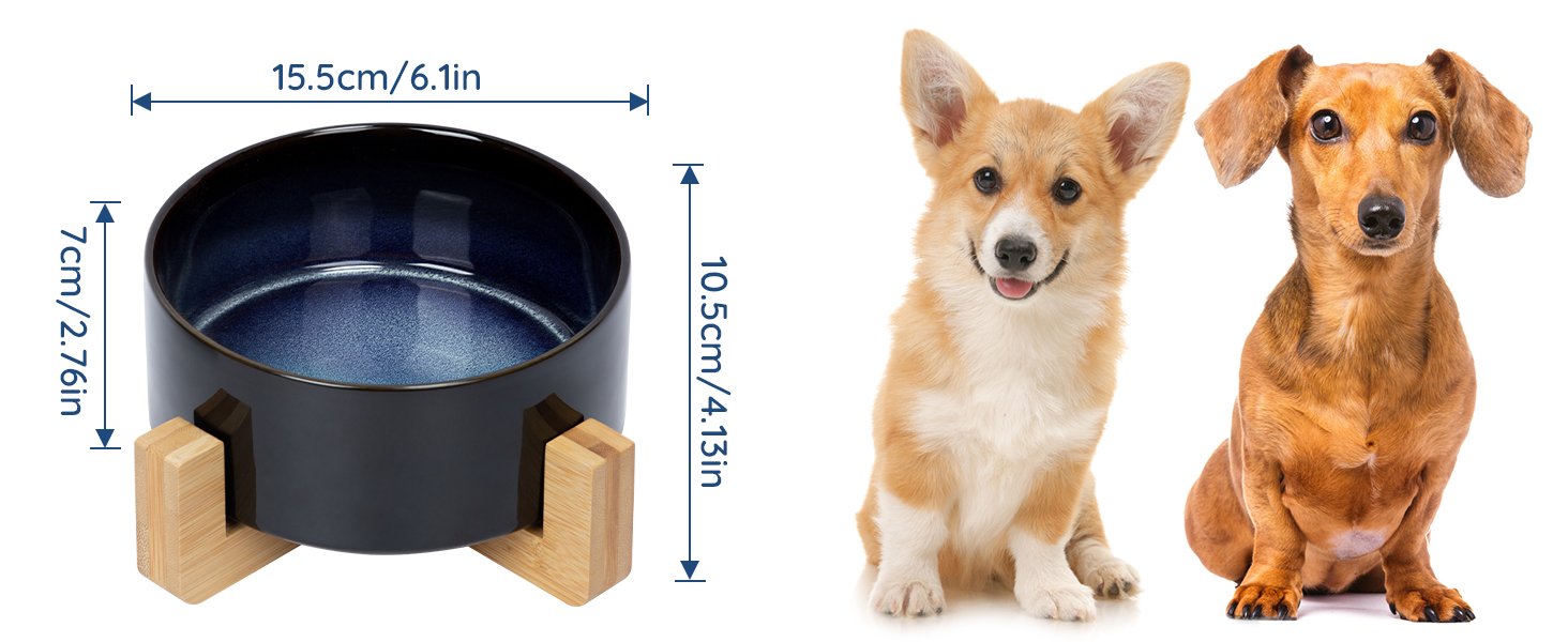 Миска для собак та котів SPUNKYJUNKY з кераміки, велика, 850 мл, піднята на бамбуковому стійці, колір «Зоряне небо»
