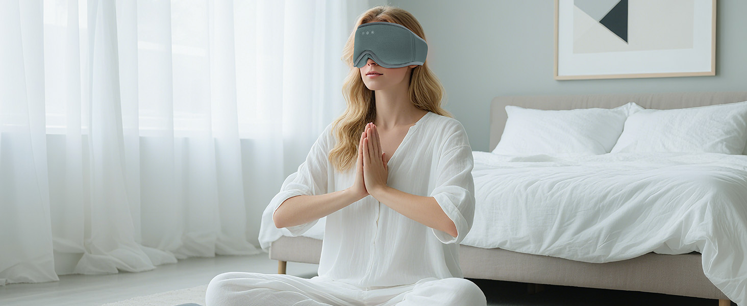 Сліп-маска з навушниками MUSICOZY з бамбука та бавовни, Bluetooth v5.4, 3D, для тих, хто спить на боці, з мікрофоном, сірий колір