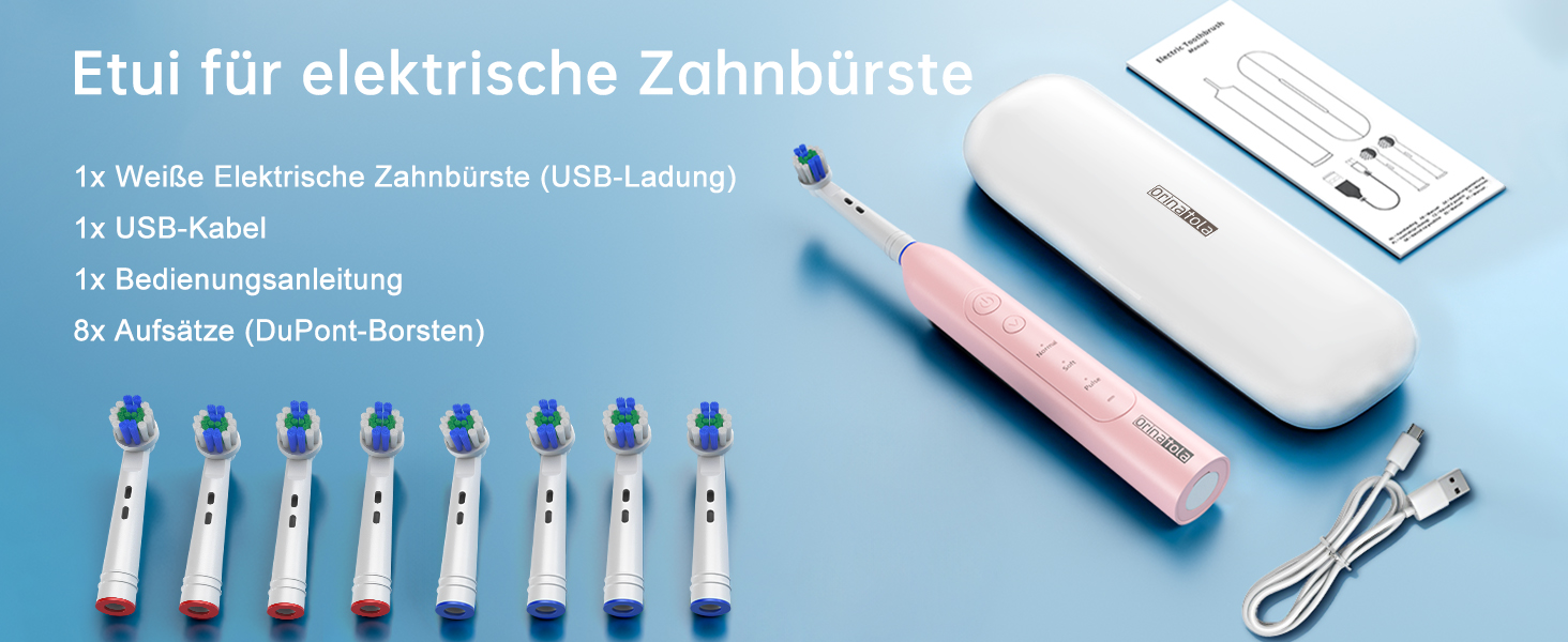 Електрична зубна щітка Rotierende для дорослих з 8 насадками, 3 режимами чищення, акумулятором на 50 днів та Smart-таймером 2 хв - Чорна (Рожева)