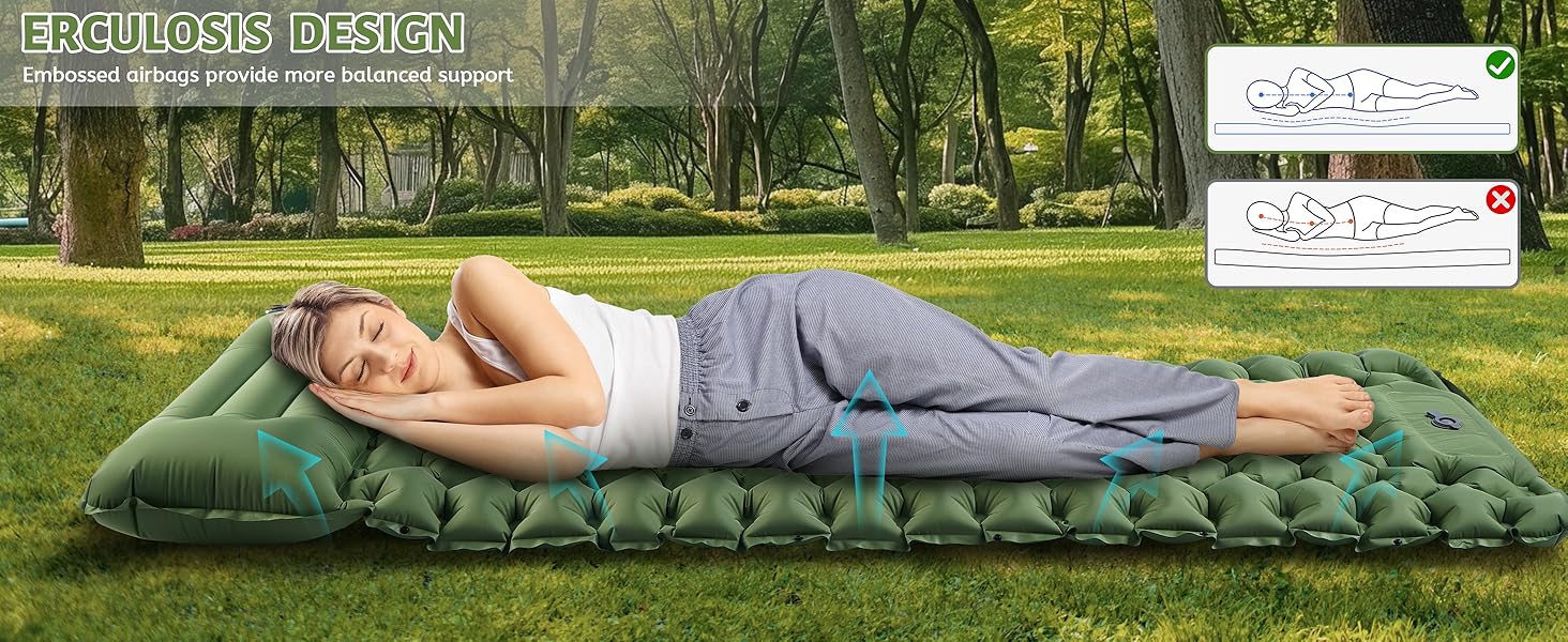 KUOGAS Self-Inflating Camping Mat - Thick & Lightweight Sleeping Pad with Air Pump - Ideal for Camping, Hiking, and Beach Trips