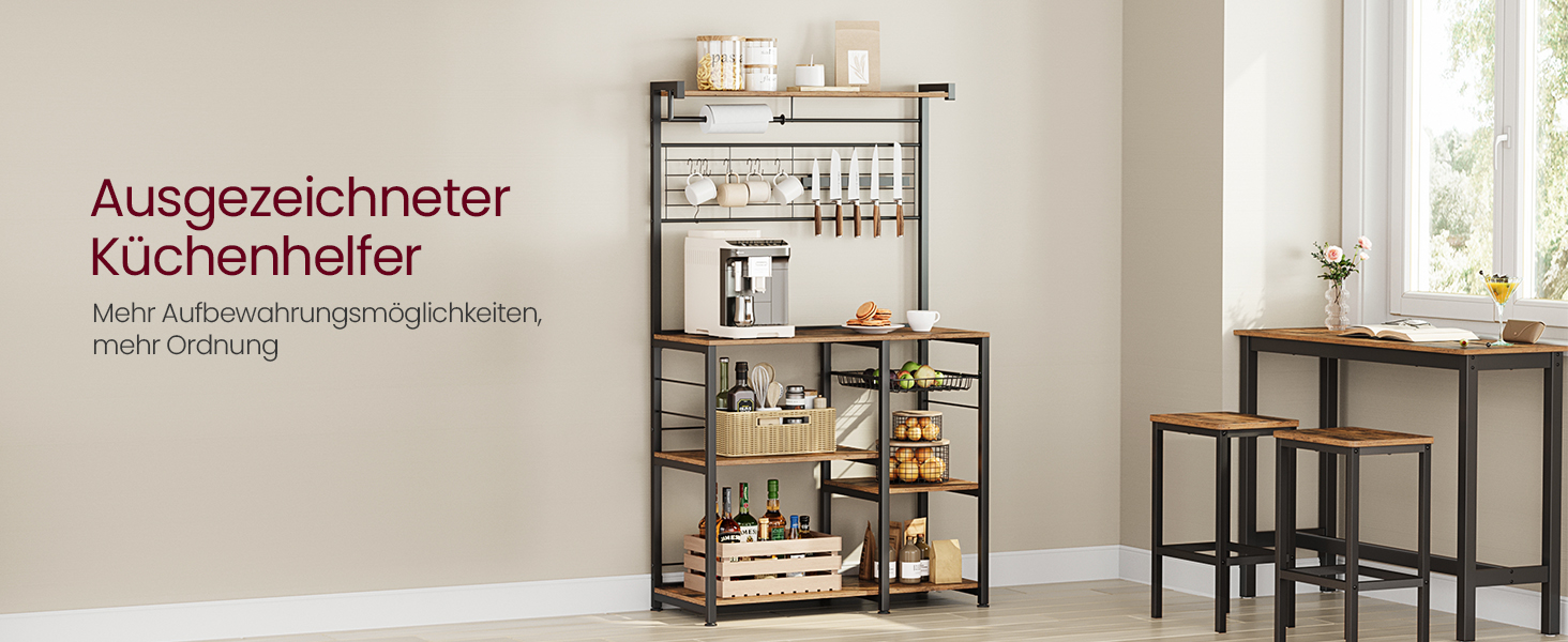 Стелаж кухонний VASAGLE KKS026B01, вінтажний, з магнітною смугою для ножів, кошиком та тримачем для рушників