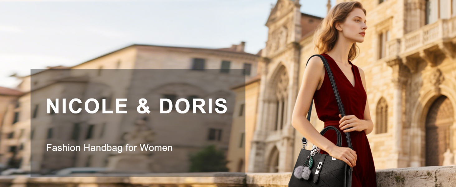 Сумка жіноча шкіряна NICOLE & DORIS 2025 чорна/сіра з помпоном та знімним ремінцем