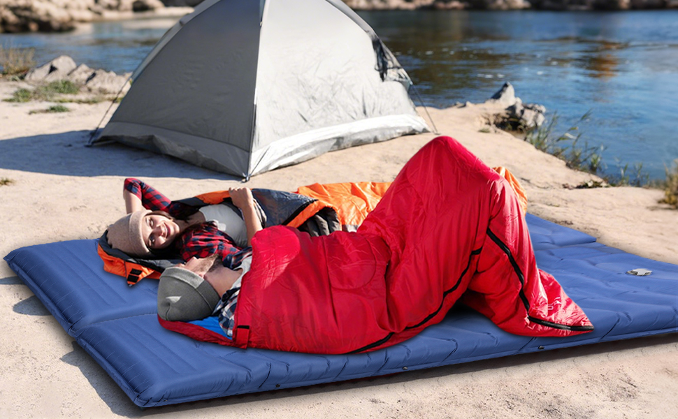 Tixexo Self-Inflating Sleeping Pad - Camping Air Mattress with Foot Pump - 13cm Thick, Spliceable, for Hiking & Outdoor Use (Blue)