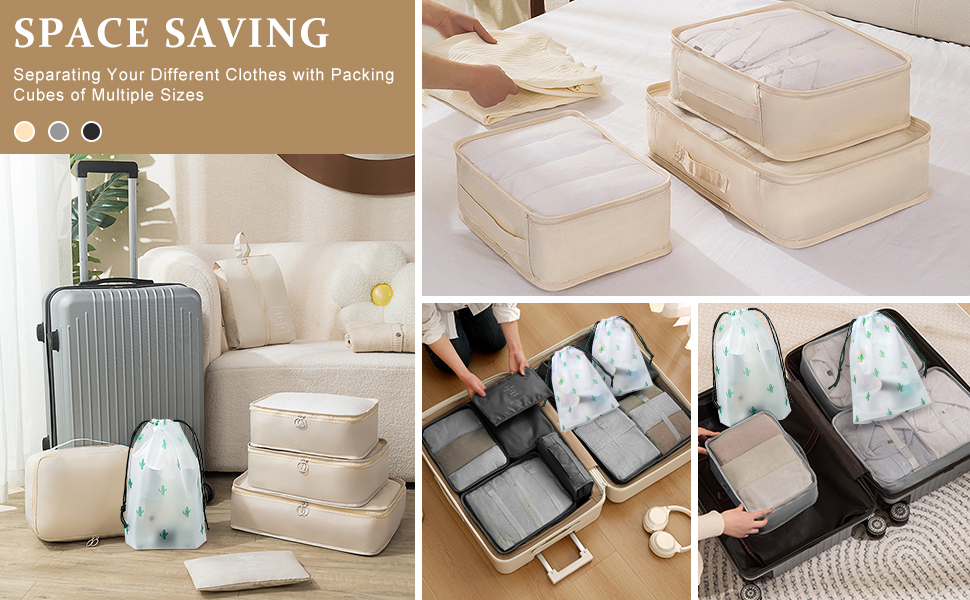Органайзер для валізи Gemke 13 шт., водонепроникні кубики для пакування, багаж, подорожі (бежевий)