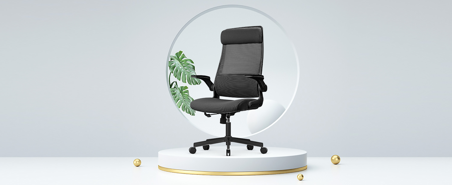 Ергономічне крісло для офісу з регульованою підголівником, крісло для робочого столу з сітки, відкидні підлокітники, широке сидіння, функція гойдання, комп'ютерне крісло EN 1335, офісне крісло 200 кг (чорно-біле)