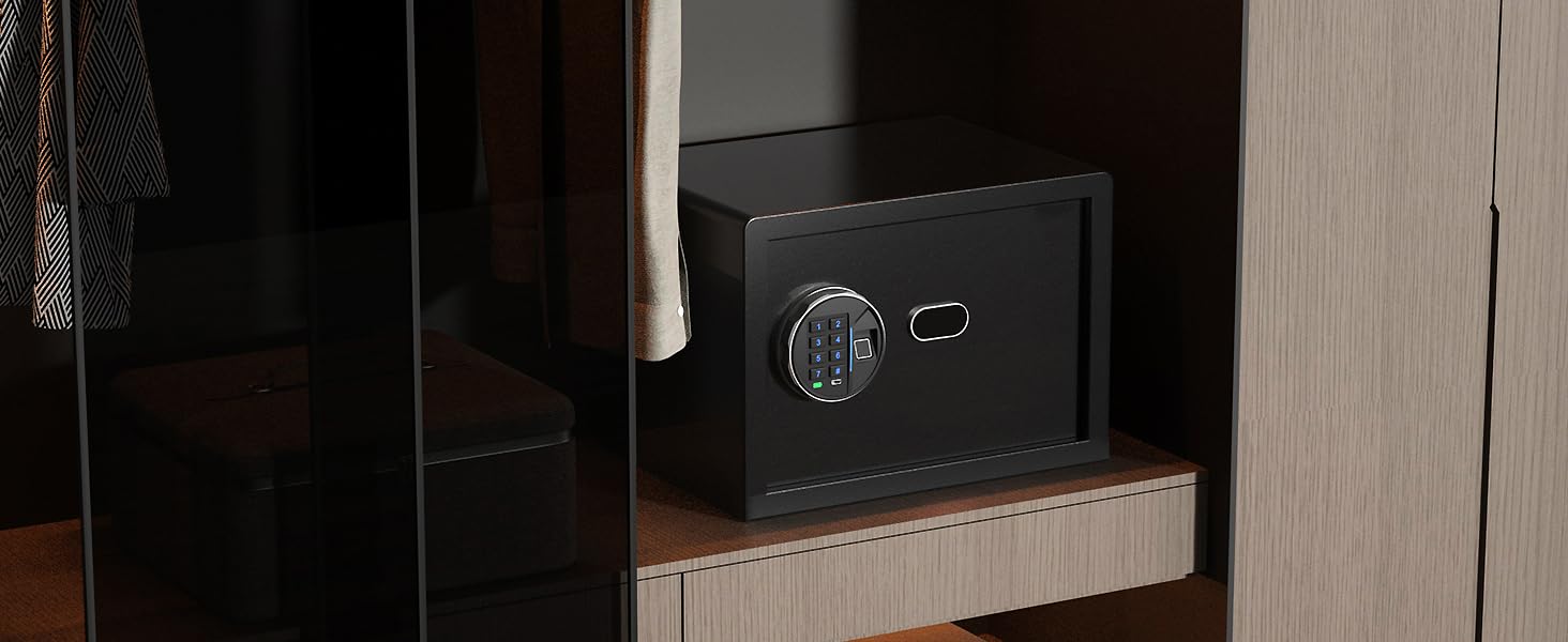 Сейф Grimtron з біометричним сканером відбитків пальців, 22л, LED-підсвічування, тихий режим, антивандальний, з нержавіючої сталі, чорний