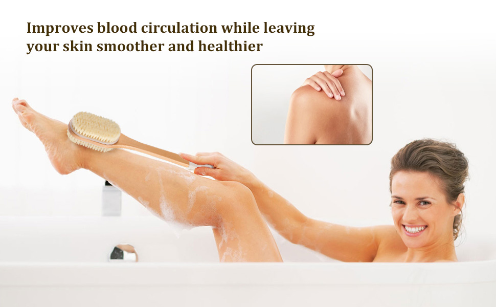 Щітка для спини з довгою ручкою, 43 см: для душу, ванни, видалення відмерлої шкіри, целюліту, покращення лімфодренажу