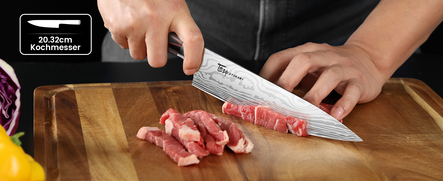 Набір кухонних ножів Messerset 7 предметів у японському стилі з магнітним блоком з акації, сталь карбонова, ергономічна ручка