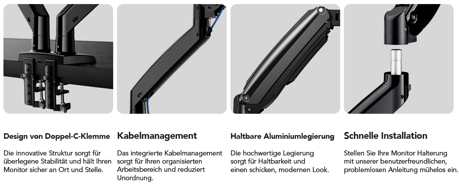 Кріплення для монітора HUANUO Gaming, 2 монітори, до 40 дюймів, регулювання висоти, USB, VESA, чорний