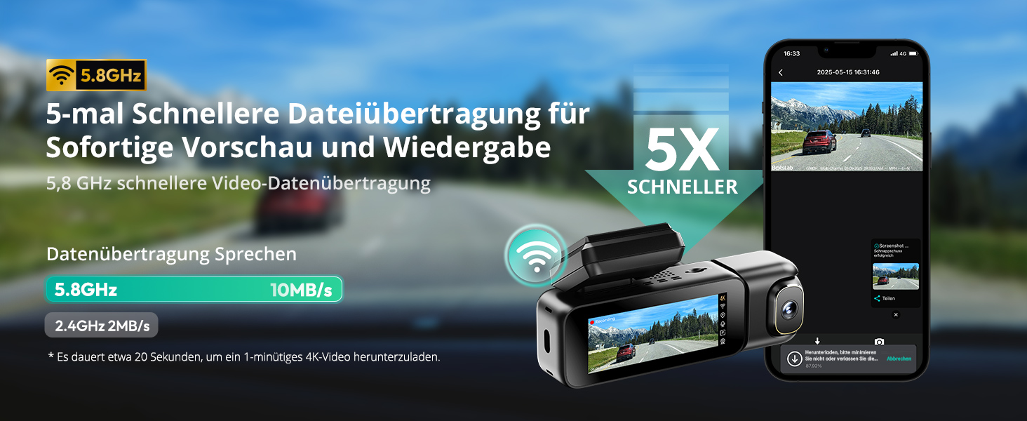 Відеореєстратор автомобіля BOTSLAB 4K 3-канальний з паркуванням, GPS, WiFi та SD-картою 128GB