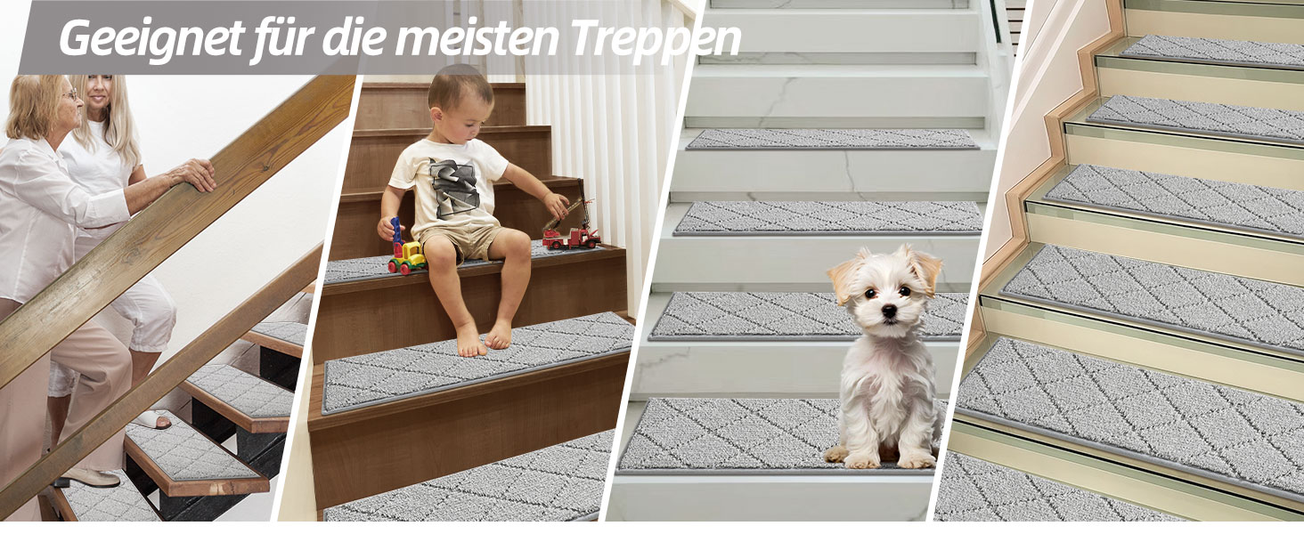 Ковзаючі сходи COSY HOMEER (4 шт.) 70x22 см, антиковзаючі, самоклеючі, машинне прання, 100% поліестер, TPE-підкладка, для дітей, літніх людей та домашніх тварин, сірі