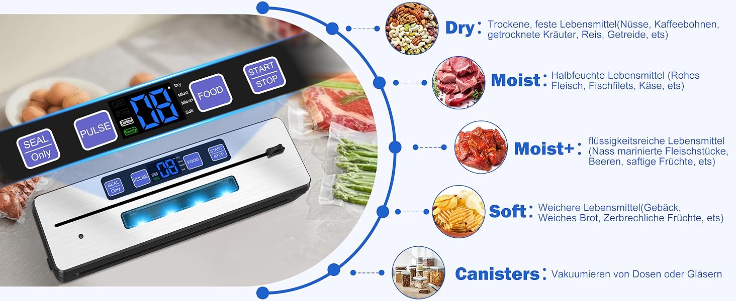 Вакуумний упаковник KLGFI 7-в-1: професійний, з подвійною зварювальною лінією, з різаком та цифровим таймером, комплект з 50 пакетами, срільно-чорний