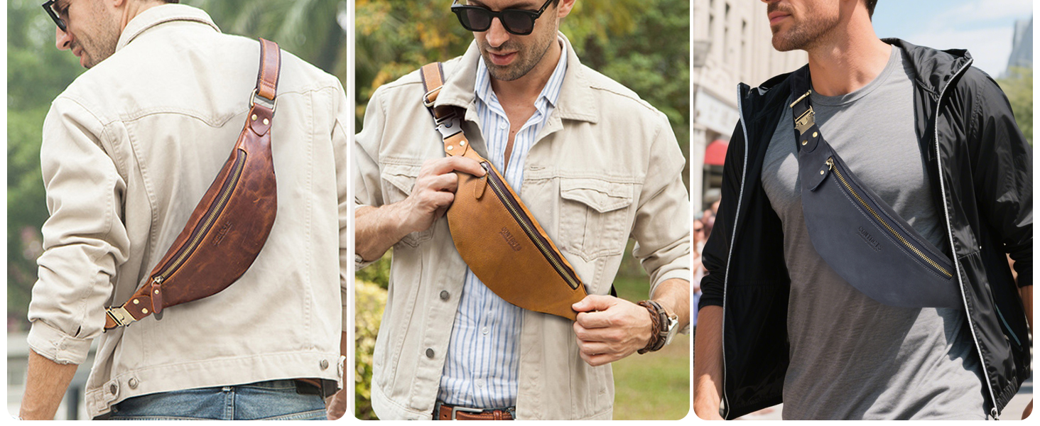 Чоловіча сумка через плече FANDARE з натуральної шкіри, бананка, поясна сумка для подорожей, туризму, занять спортом (Димно-коричневий)