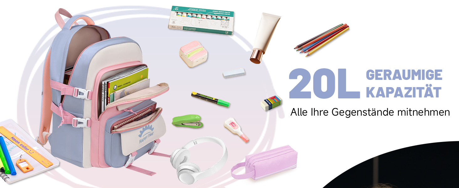 Шкільний рюкзак Tanou для дівчаток, 20 літрів, водонепроникний, для 3-7 класів, блакитний
