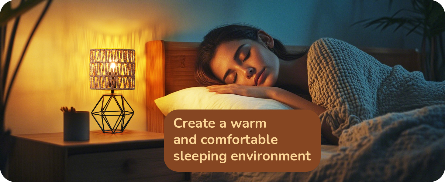 EDISHINE Настільна лампа, сучасний індустріальний дизайн, цоколь E14, вінтаж, для спальні/вітальні, білий & золотий (ротанг + чорний)