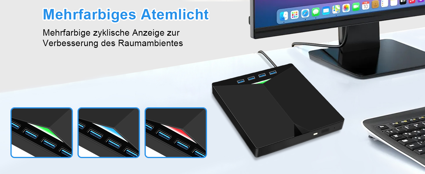 Зовнішній USB 3.0 CD/DVD привід-записувач з Type-C та багатофункціональним картрідером (USB, SD, TF) для ноутбука та ПК, Windows/Linux