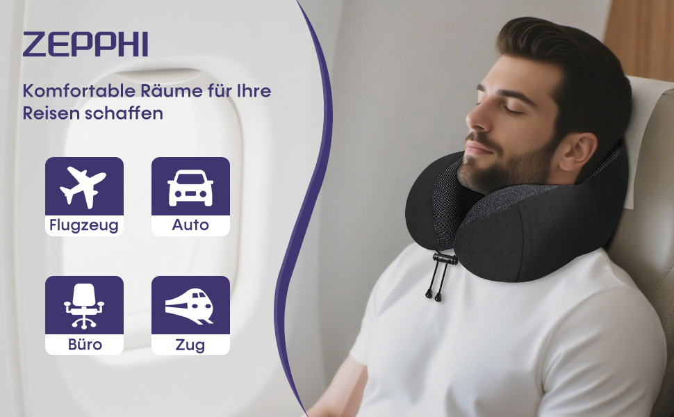 Подушка для шиї у літак - туристична подушка з Memory Foam - зручна подушка-воротник з м'яким дихаючим чохлом - ідеальна для подорожей, офісу, авто, кемпінгу, сну (Чорний)