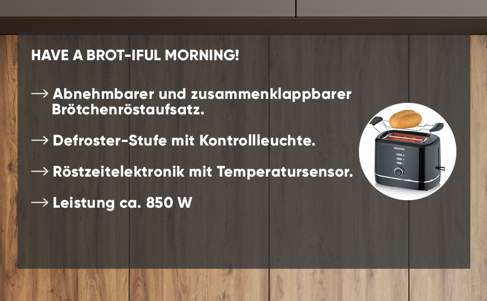 Тостер Severin AT 4321: компактний, 850 Вт, для тостів, розморожування та підігріву, чорний