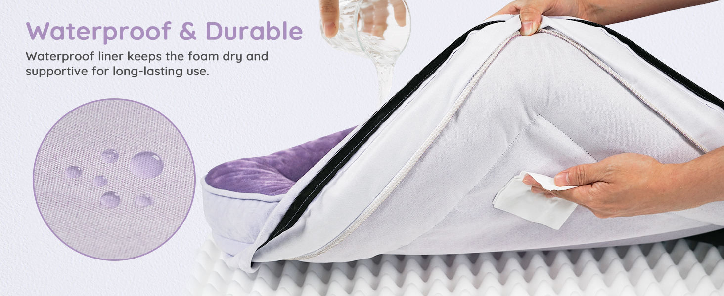 Ортопедичне ліжко для собак BELLA & PAL, 71x59 см. Зручне ліжко-софа для маленьких та середніх собак. Без монтажу, піна з ефектом пам'яті, водовідштовхувальний вкладиш, фланелевий знімний чохол, антиковзаюче дно. Розміри: 91.5 x 68.5 x 16.5 см, фіолетовий колір