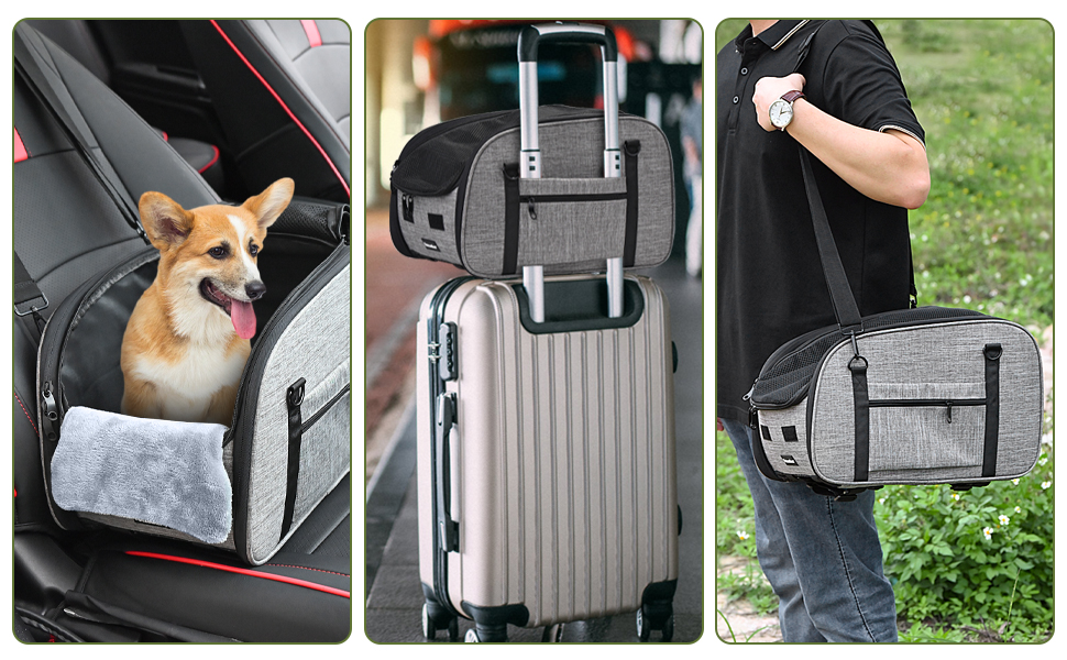 Автокрісло для собак Petzauber - зручне автокрісло для маленьких та середніх собак, сірого кольору, з подвійним ременем безпеки та неслизьким дном