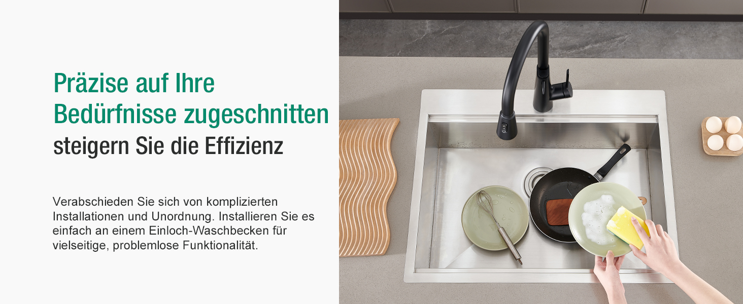 Кран кухонний CREA Wasserfall висувний з дозатором мила, нержавіюча сталь, 360° оберт, 4 режими, матовий чорний