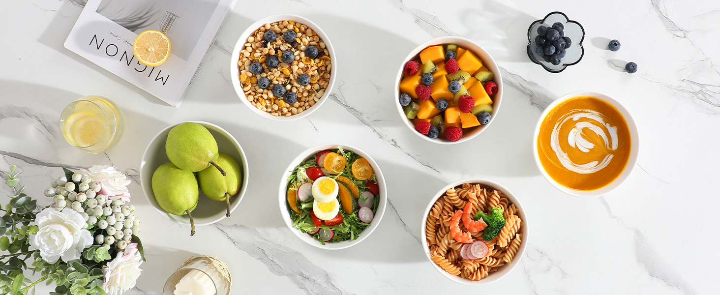 Набір мисок MALACASA, 8 шт., 420 мл, порцеляна. Ідеально для супу, салату, десерту, рамену та фруктів. Розмір 12,8x12,8x6,5 см