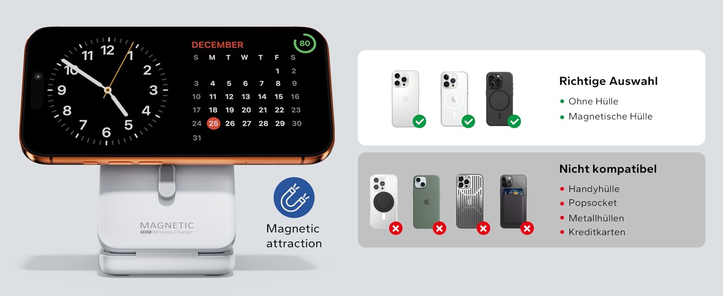 Зарядна станція 3-в-1 KPON для Apple Watch та iPhone з MagSafe, 20W, біла - Швидка зарядка для iPhone 17-12, Apple Watch 11-2, AirPods, портативна для подорожей та офісу