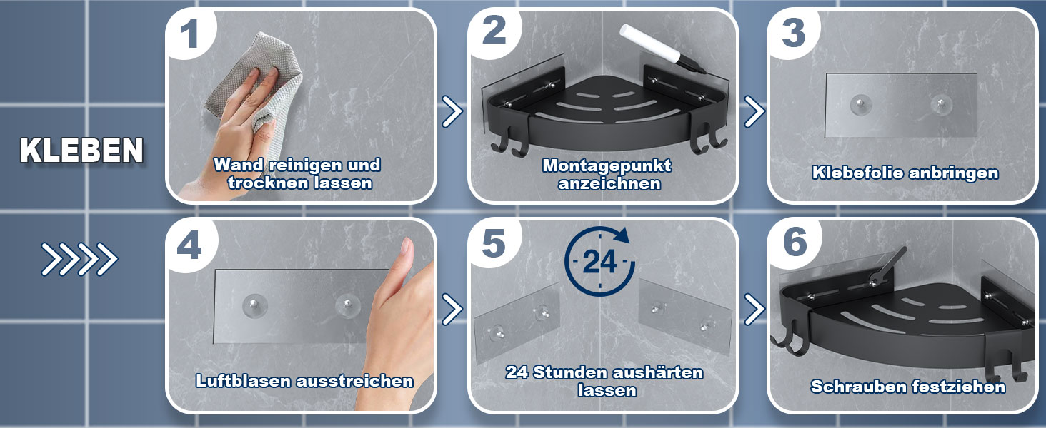 Дзеркальна поличка для душу кутова без свердління чорного кольору, 2 шт. з гачками для шампуню та мила, захист від іржі