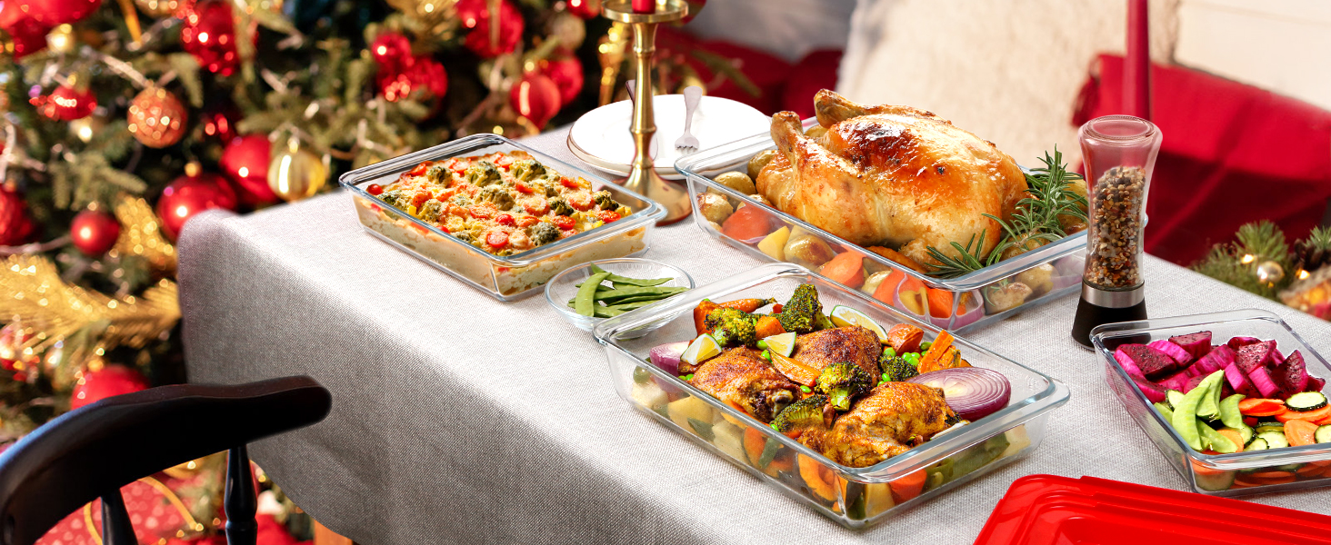 Set of 4 Glass Casserole Dishes with Lids, 1+1.7+2.8+4.2L - Lasagna Dish for Oven (NOT THE LID), Rectangular, Glass Storage Containers with Plastic Lid Rectangular with Lid - 1+1.7+2.8+4.2L