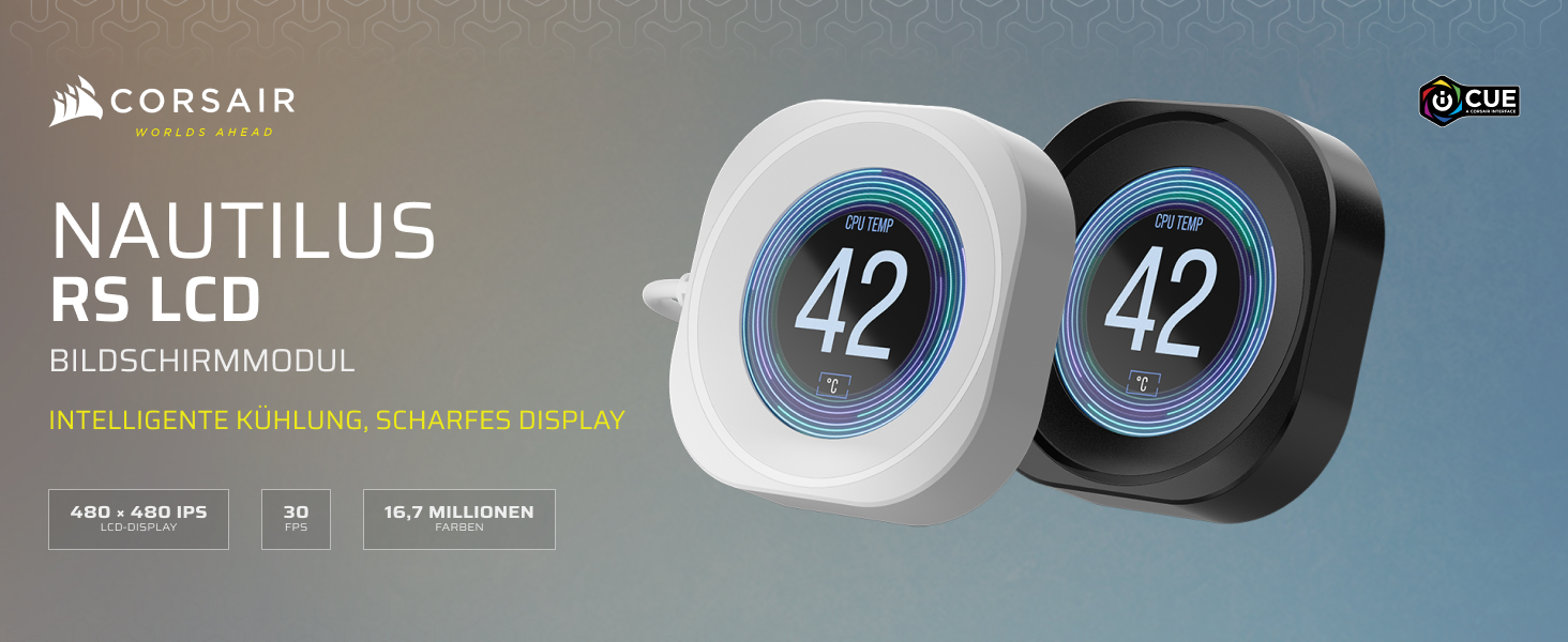 CORSAIR Nautilus RS LCD Модуль – для систем охолодження Corsair Nautilus RS та Nautilus RS ARGB AIO – 2.1-дюймовий IPS LCD екран, проста установка без інструментів – чорний