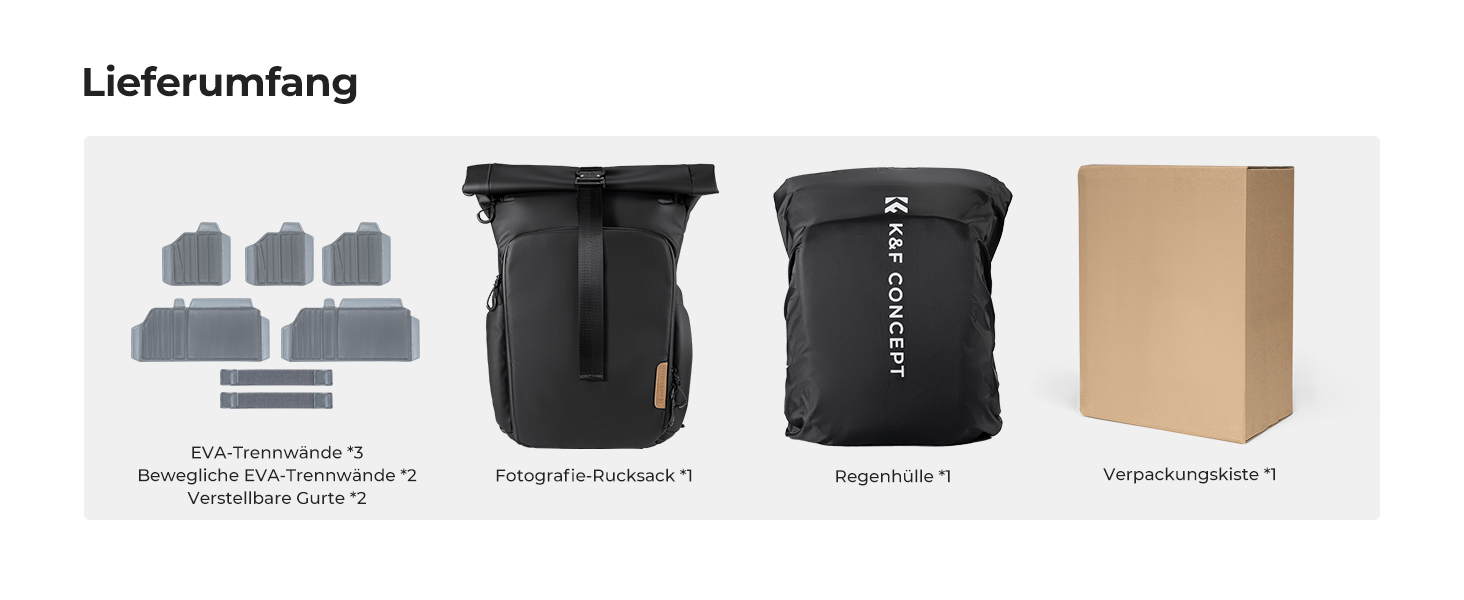 Рюкзак для камери K&F CONCEPT, водонепроникний, великий, з розширеним об'ємом, відділення для ноутбука 15.6 дюймів, для DSLR/SLR камер