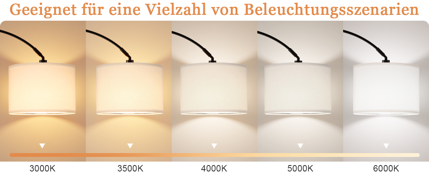 Торшер для вітальні Stehlampe з димером, LED E27, пульт ДУ, 3000K-6000K, бежевий (білий абажур + чорна база). Регульований кут нахилу 350°, висота 180 см.